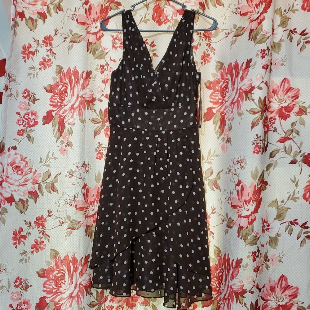 White House Black Market Brown Dress with White Polka Dots